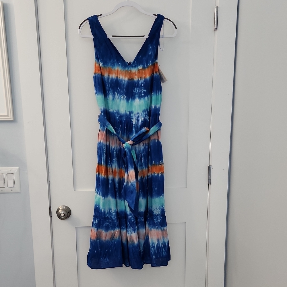 Blue Tie-Dye Sleeveless Dress